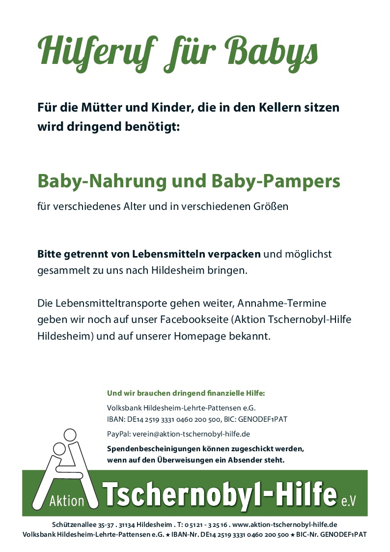 Liste für den Hilferuf für Babys